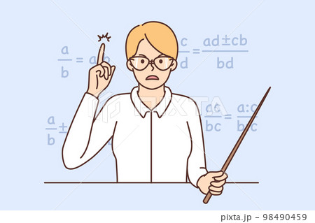 Angry teacher scolding in classroom 98490459