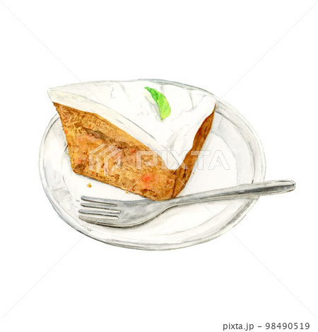手描き水彩の美味しそうなキャロットケーキのイラストのイラスト素材