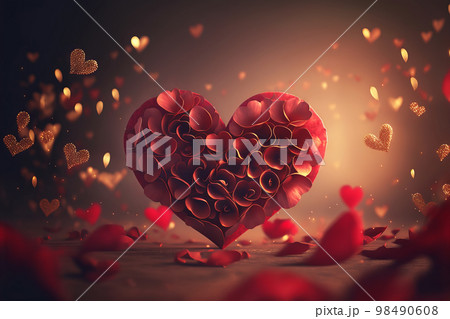 Floral glowing heart made from delicate flower rose. Valentine's day, love, wedding greeting card. Generative AI illustration Floral glowing heart made from delicate flower rose. Valentine's day, love, wedding greeting card. Generative AI illustration 98490608