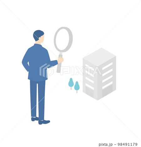 虫眼鏡で企業を調べる就職活動中の男性 虫眼鏡で企業を調べる就職活動中の男性 98491179