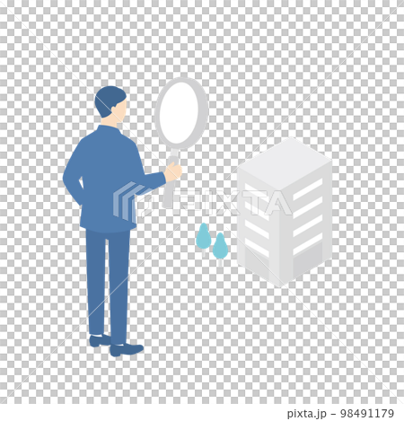 虫眼鏡で企業を調べる就職活動中の男性 虫眼鏡で企業を調べる就職活動中の男性 98491179