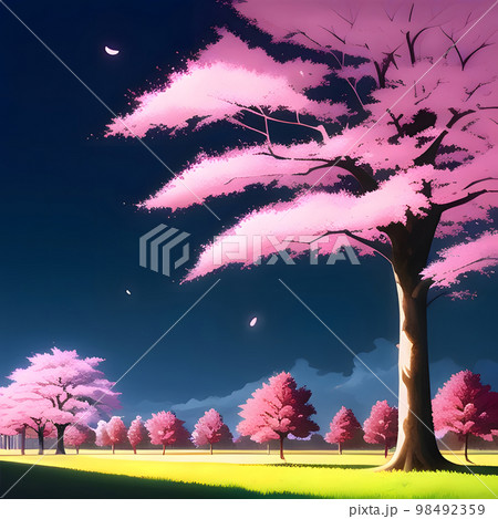 Premium Photo  Japanese cherry blossom trees and lake landscape anime  manga illustration