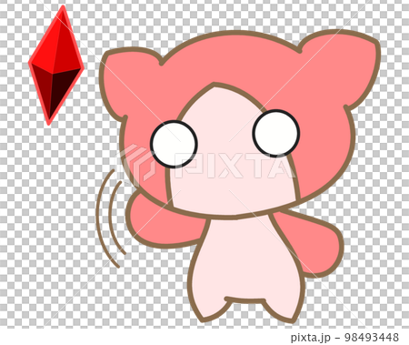 A cute monster waving a hand with a red motif A cute monster waving a hand with a red motif 98493448