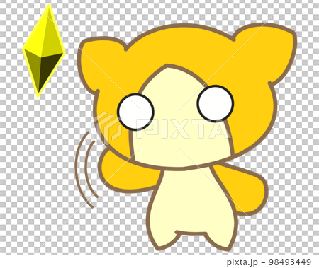 A cute monster waving a hand with a yellow motif A cute monster waving a hand with a yellow motif 98493449
