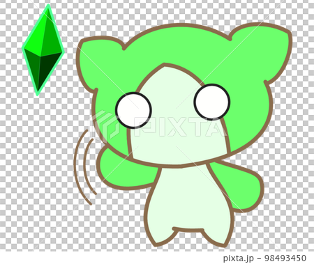 A cute monster waving a green motif A cute monster waving a green motif 98493450