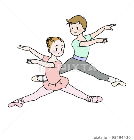 バレエのレッスンでパドドゥを踊る男の子と女の子 98494430