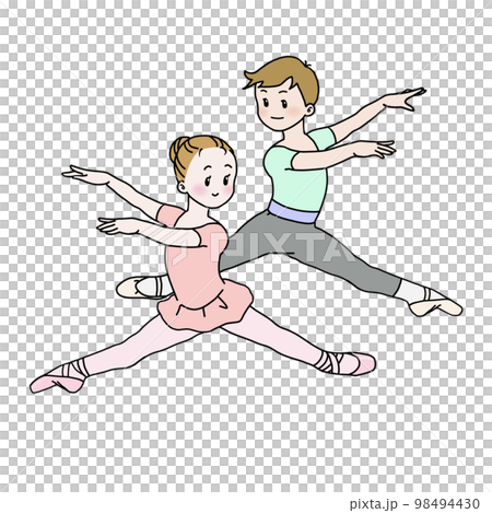 バレエのレッスンでパドドゥを踊る男の子と女の子 98494430