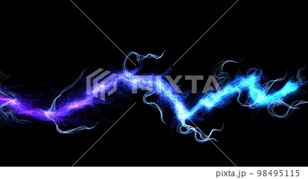 Blue lightning, power energy charge, black abstract background. Blitz effect. Night storm flash, thunderstorm. Thunder shock isolated on dark. Digital art dynamic illustration. Blue lightning, power energy charge, black abstract background. Blitz effect. Night storm flash, thunderstorm. Thunder shock isolated on dark. Digital art dynamic illustration. 98495115