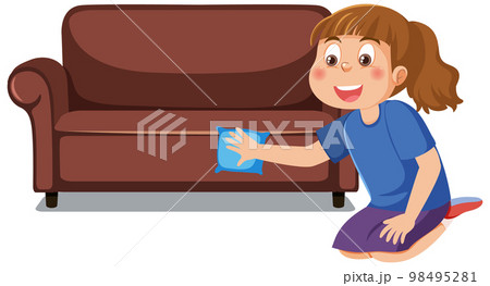Girl cleaning sofa isolated Girl cleaning sofa isolated 98495281