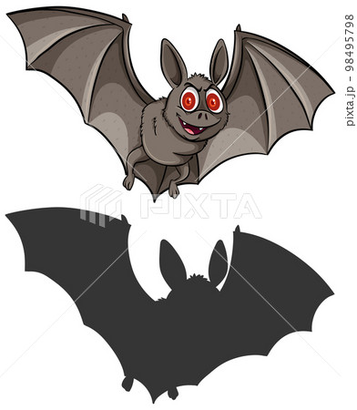 Cartoon bat with its silhouetteのイラスト素材 [98495798] - PIXTA