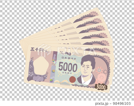 Illustration of a deformed new 5,000 yen fan 98496103