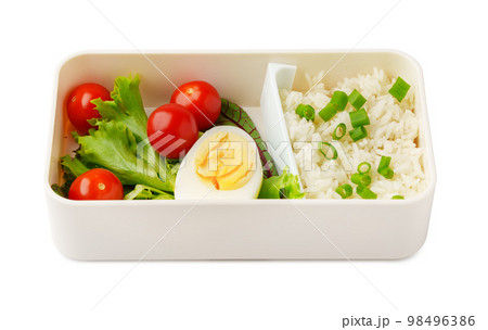 Healthy food delivery in take away box isolated on white background 98496386