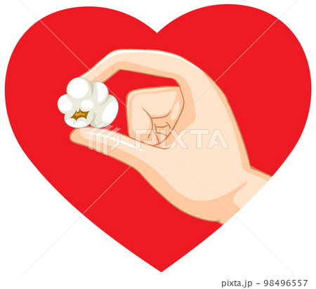 Hand picking a popcorn on heart background 98496557