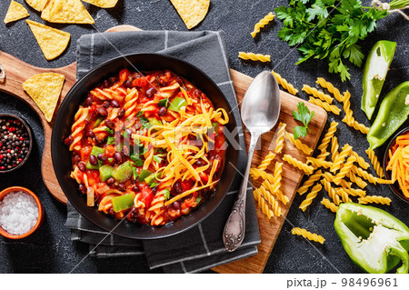 Black Bean Soup with spiral pasta and vegetables Black Bean Soup with spiral pasta and vegetables 98496961