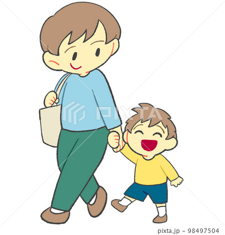 お父さんと手を繋いで歩く男の子 98497504