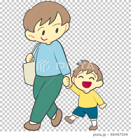 お父さんと手を繋いで歩く男の子 98497504