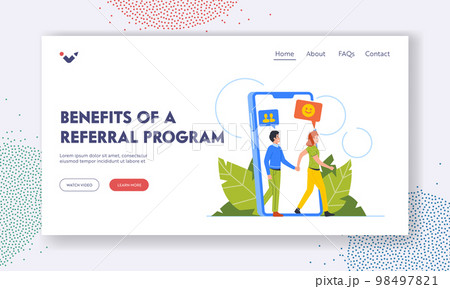 Benefits of Referral Program Landing Page Template. Refer a Friend Marketing Promotion, Business Strategy Illustration Benefits of Referral Program Landing Page Template. Refer a Friend Marketing Promotion, Business Strategy Illustration 98497821