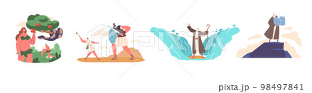 Set Bible Narratives and Stories, Isolated Compositions With Legendary Characters Isolated Scenes On White Background 98497841