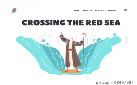 Crossing the Red Sea Biblical Story Landing Page Template. Religion Series of Moses Exodus Route Cartoon Illustration 98497987