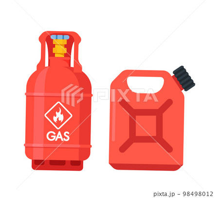 Red Balloon And Canister With Diesel, Explosive Liquid Gas, Petroleum, Fuel. Container For Chemicals Transportation 98498012