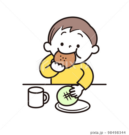 有機小麦でできたパンを食べている男の子のイラスト素材 98498344