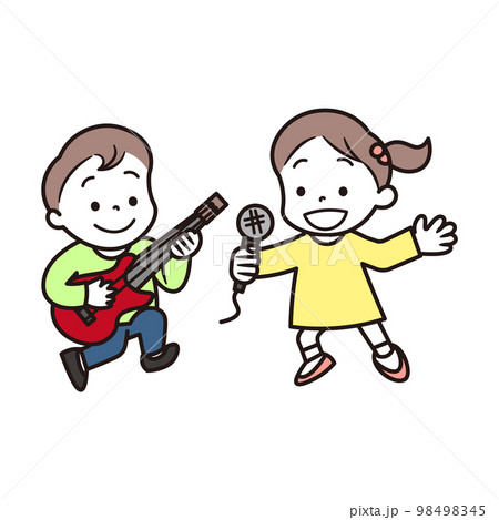 ギターを弾く男の子と歌を歌う女の子のイラスト素材 98498345