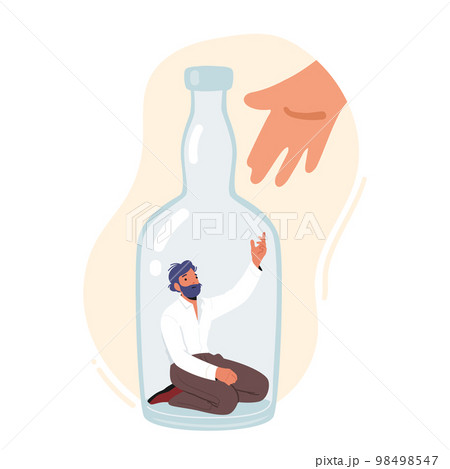 Pernicious Habits and Substance Abuse, Alcoholism, Alcohol Addiction Concept with Alcoholic Male Character in Bottle 98498547
