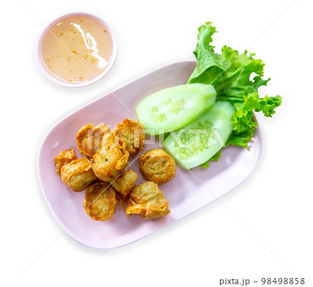 Top view of Deep Fried Crab Meat Rolls, focus selective 98498858