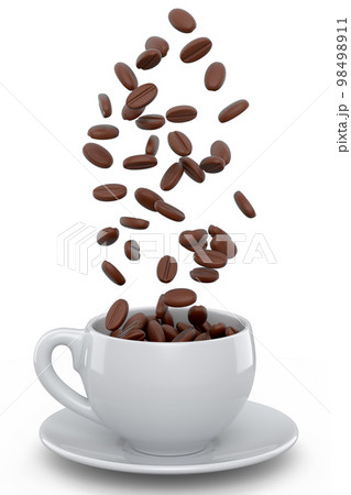 Ceramic coffee cup with coffee beans for americano, espresso, latte on white Ceramic coffee cup with coffee beans for americano, espresso, latte on white 98498911