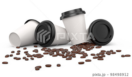 Set of paper coffee cup with coffee bean for cappuccino, americano, espresso Set of paper coffee cup with coffee bean for cappuccino, americano, espresso 98498912