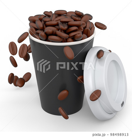Paper coffee cup with coffee bean for cappuccino, americano, espresso on white 98498913
