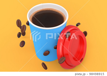 Paper coffee cup with coffee bean for cappuccino, americano, espresso on yellow Paper coffee cup with coffee bean for cappuccino, americano, espresso on yellow 98498915