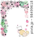 北欧風の桜の花と柴犬のかわいい手描きフレーム 98499618