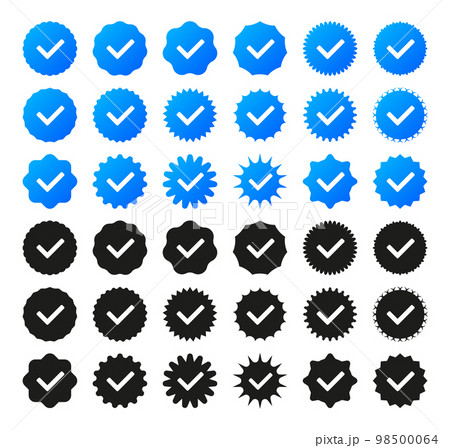 Profile Verification concept. Verified icon collection. Checked icons set with checked social media icon style. Check the box. Approved, accepted, verified and secure icons set. Vector illustration. 98500064
