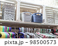 Wardrobe storage. Organization of home space and order in the house. Storage boxes and clothes hangers 98500573