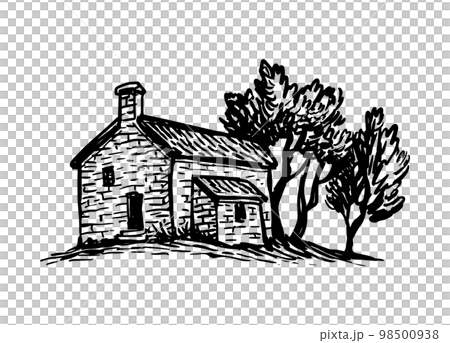 Old rural house ink sketch. Old rural house ink sketch. 98500938