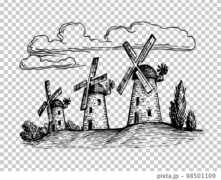 Old tower mills ink sketch. 98501109