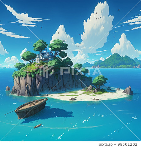 Sea, sun, cloud, anime, summer, white, sky, blue, HD wallpaper | Peakpx