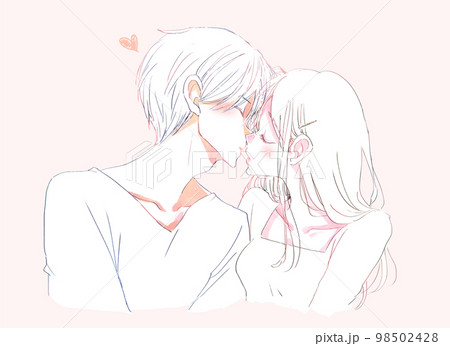 キスをしようとする男女 線画 キスをしようとする男女 線画 98502428