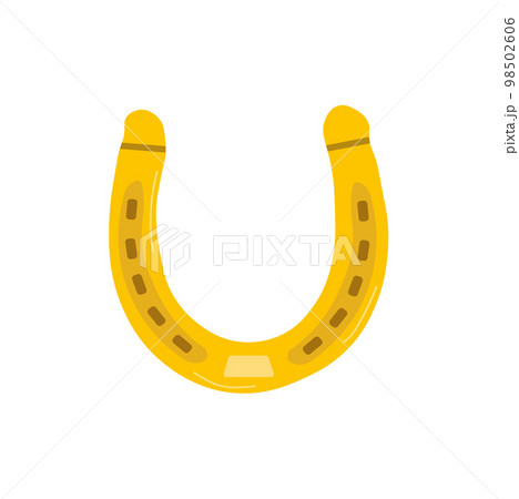 Golden horseshoe, lucky St. Patrick's day symbol. Good luck sign, vector clip art illustration. 98502606