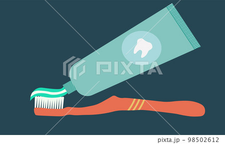 Brushing Teeth. Toothbrush and Toothpaste on dark blue background. Flat vector illustration Brushing Teeth. Toothbrush and Toothpaste on dark blue background. Flat vector illustration 98502612