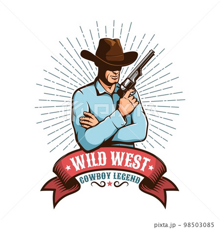 Western Cowboy with gun - retro badge 98503085