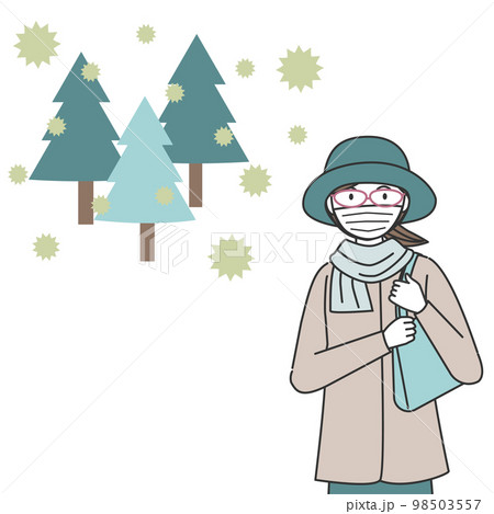 花粉症対策の服装をする女性 98503557