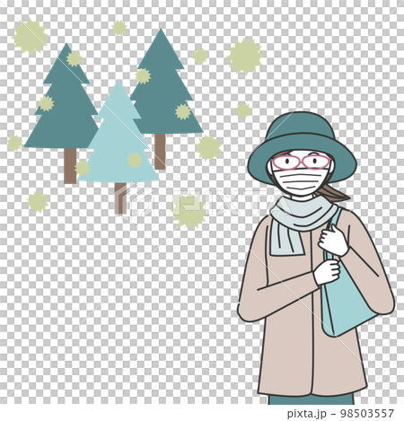 花粉症対策の服装をする女性 98503557