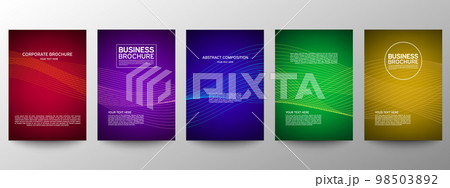 Cover geometric minimal. Set. Vector abstract line pattern for poster design. Set of templates for business brochures. Cool gradients. Graphic pattern for annual album backdrop. 98503892