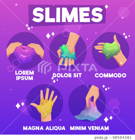 Slime toys infographic banner design with slimes flat vector illustration. 98504381