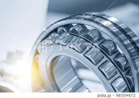 The cylindrical rolling bearing parts in light blue scene. The cylindrical rolling bearing parts in light blue scene. 98504872