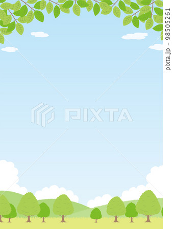 新緑の風景のイラスト_縦_1 98505261