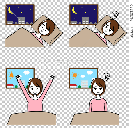 一組睡在蒲團上的女人和一個早上醒來時失眠的女人 98505380
