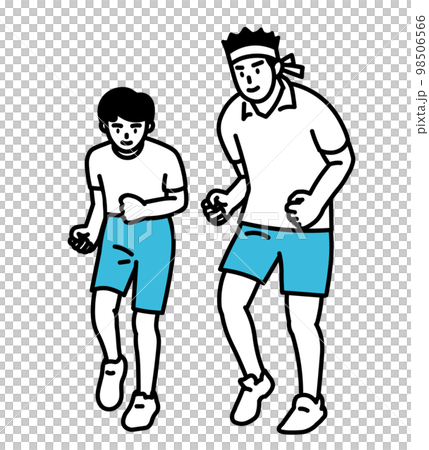 Illustration of a training child supported by a hot-blooded coach Illustration of a training child supported by a hot-blooded coach 98506566